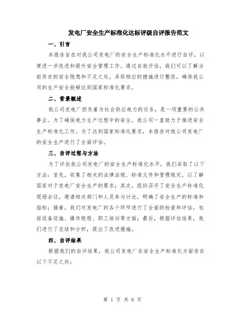 发电厂安全生产标准化达标评级自评报告范文（2篇）