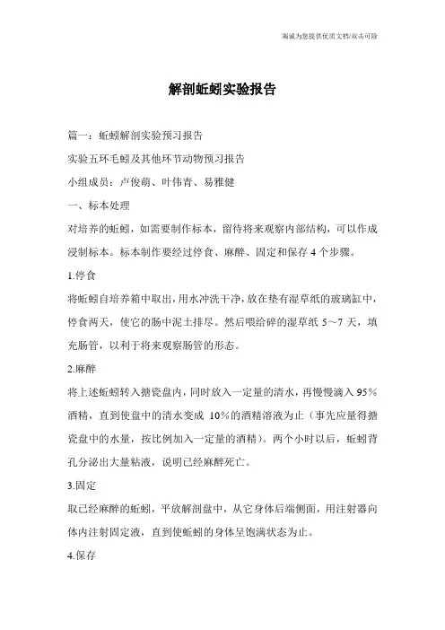 解剖蚯蚓实验报告