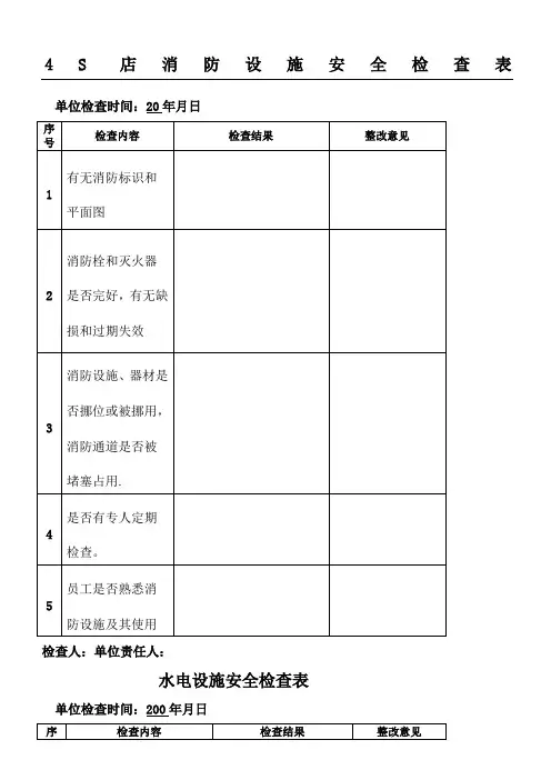 4S店安全检查内容表格模板