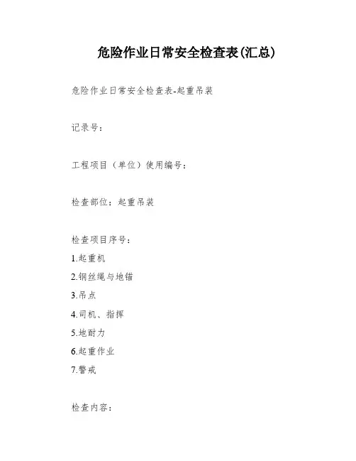 危险作业日常安全检查表(汇总)