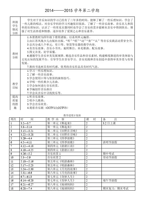 苏教版小学四年级下册音乐教案(已整理)