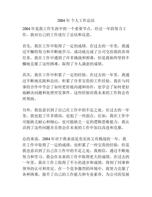 2004年 个人工作总结