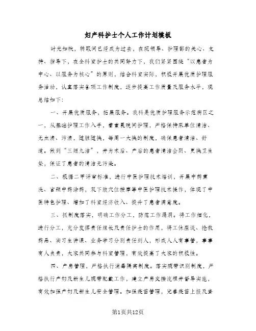 2024年妇产科护士个人工作计划模板（五篇）