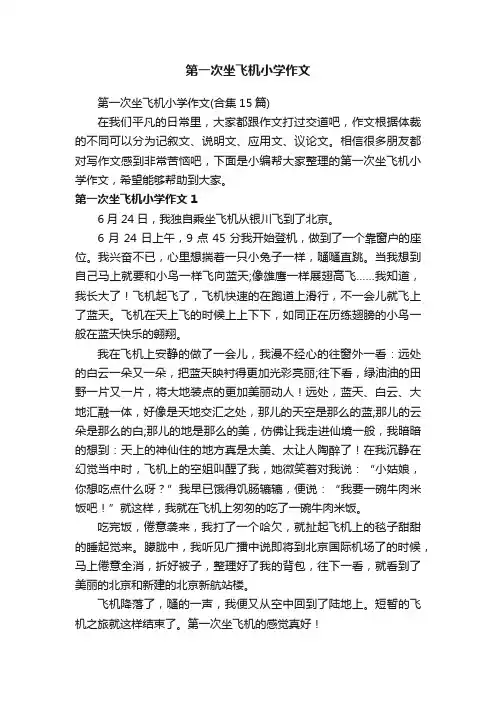 第一次坐飞机小学作文（合集15篇）