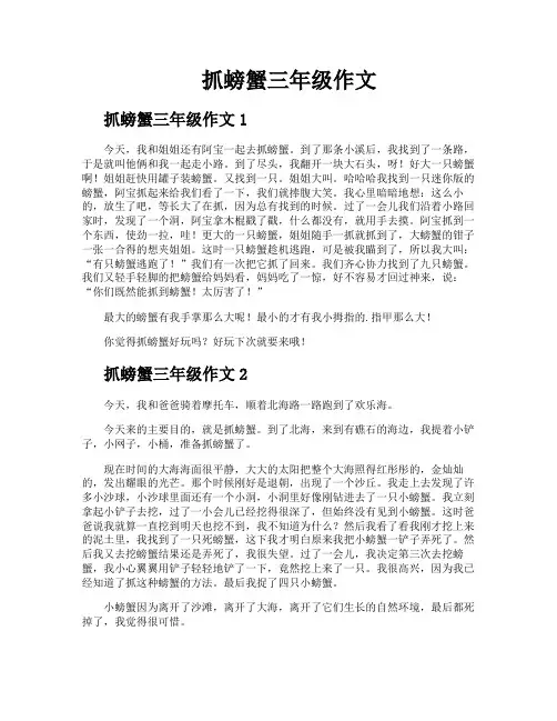 抓螃蟹三年级作文