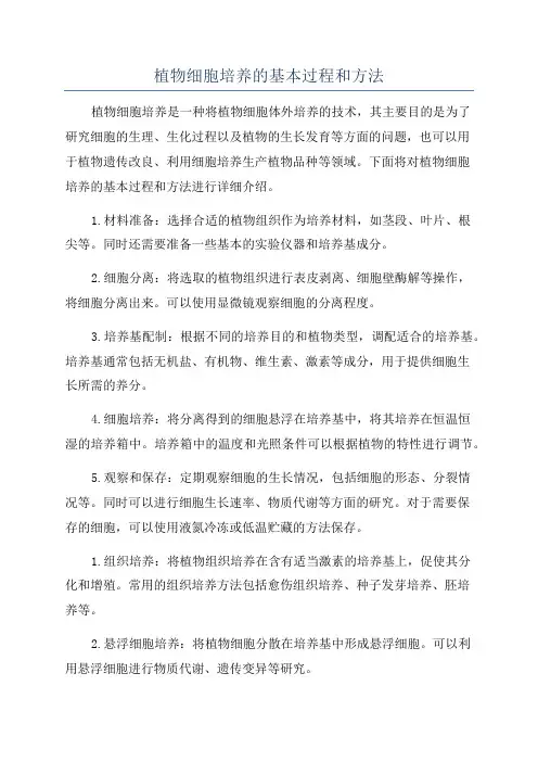 植物细胞培养的基本过程和方法