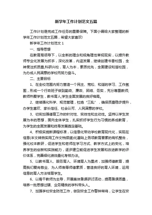 新学年工作计划范文五篇