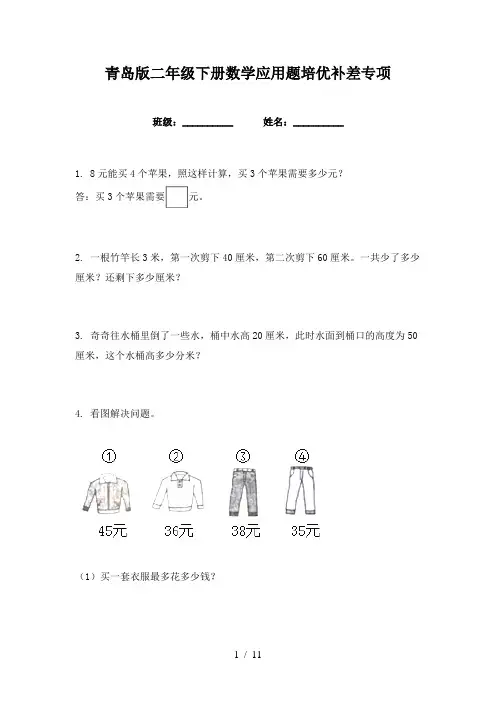 青岛版二年级下册数学应用题培优补差专项