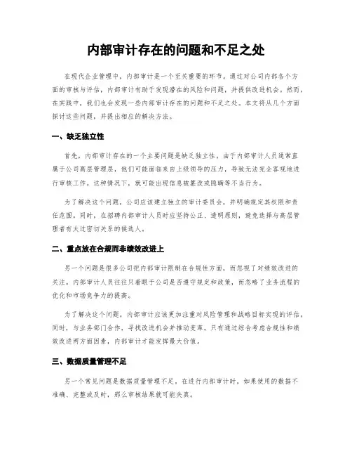 内部审计存在的问题和不足之处