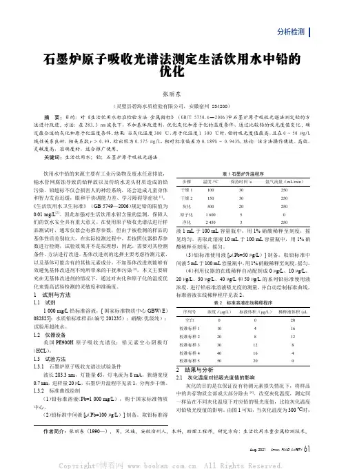 石墨炉原子吸收光谱法测定生活饮用水中铅的优化