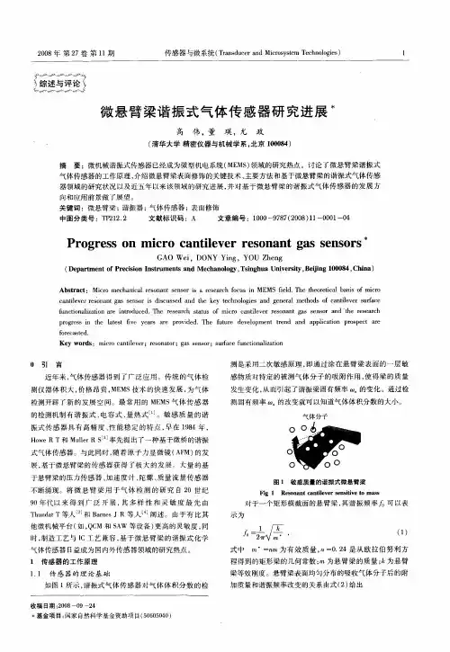 微悬臂梁谐振式气体传感器研究进展