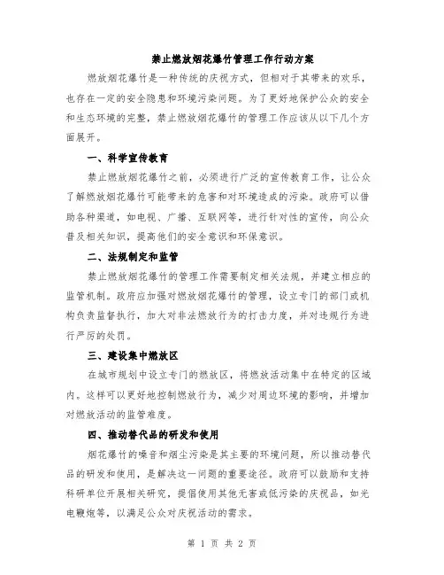 禁止燃放烟花爆竹管理工作行动方案