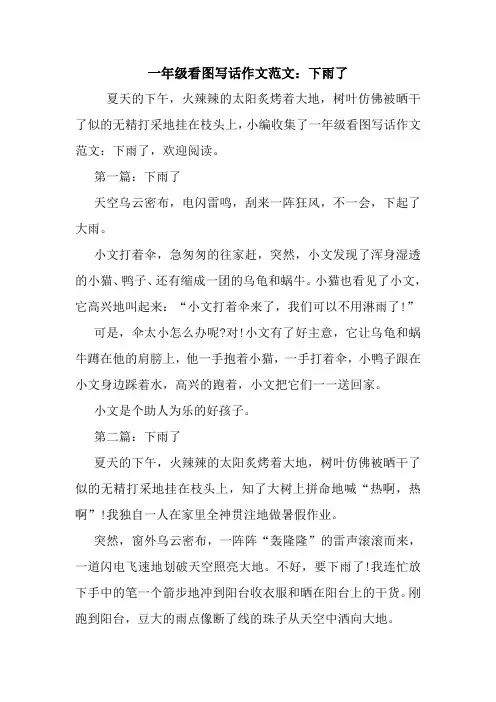 最新一年级看图写话作文范文：下雨了