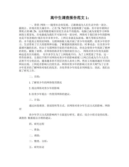 高中生调查报告范文