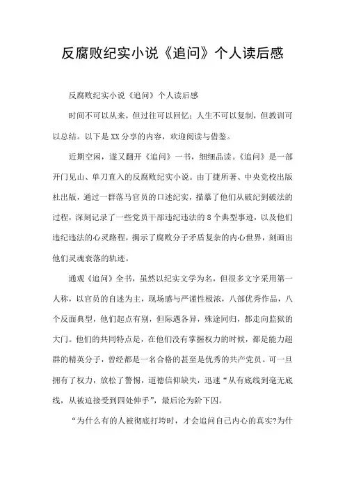 反腐败纪实小说《追问》个人读后感
