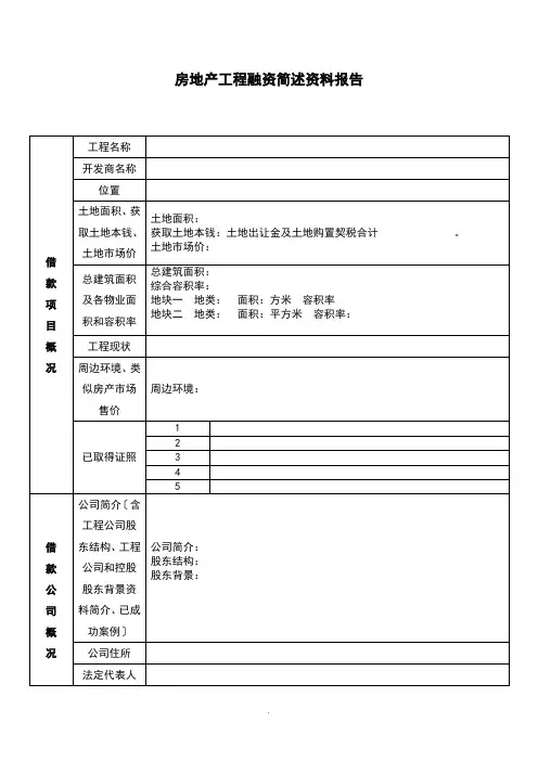 房地产项目融资简述资料报告 