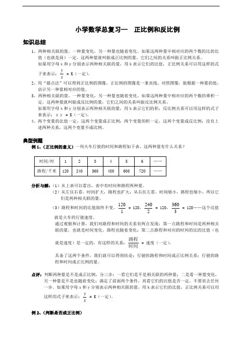 小学数学总复习专题讲解及训练(八)正比例和反比例