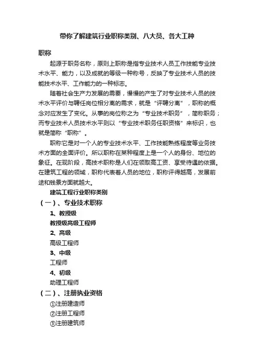 带你了解建筑行业职称类别、八大员、各大工种