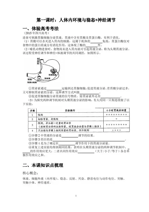 人体内环境与稳态+神经调节1(正式+答案)