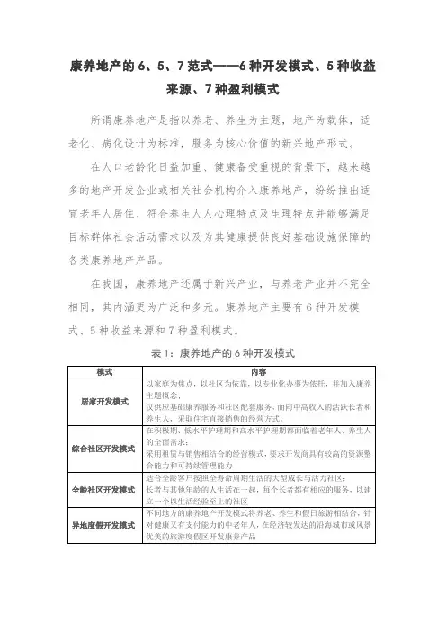 康养地产的6、5、7范式——6种开发模式、5种收益来源、7种盈利模式