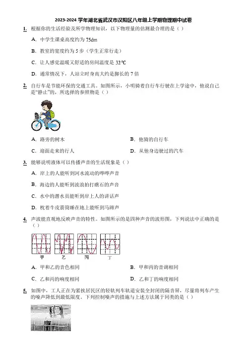 2023-2024学年湖北省武汉市汉阳区八年级上学期物理期中试卷
