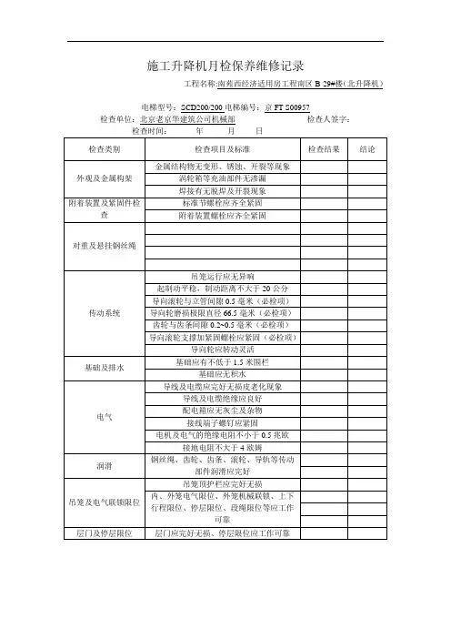 施工升降机月检保养维修记录