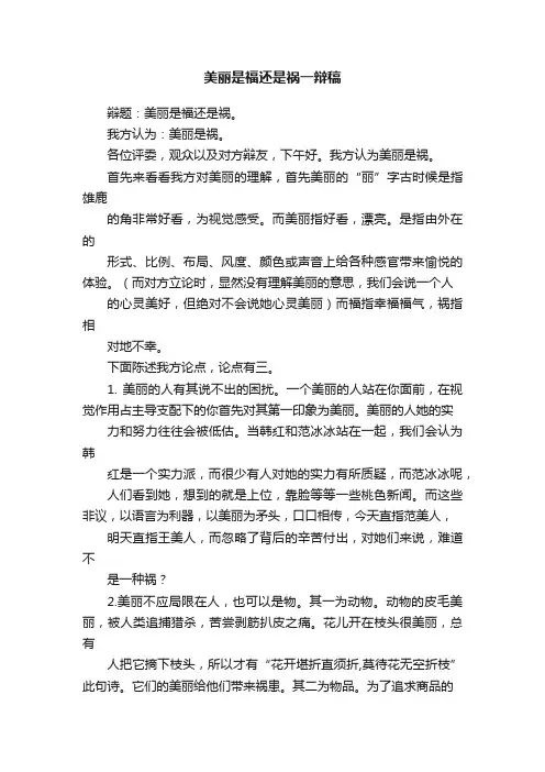美丽是福还是祸一辩稿