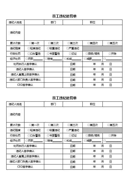员工违纪处罚单