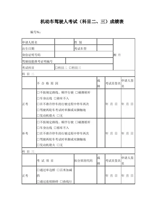 机动车驾驶人考试(科目二、三)成绩表