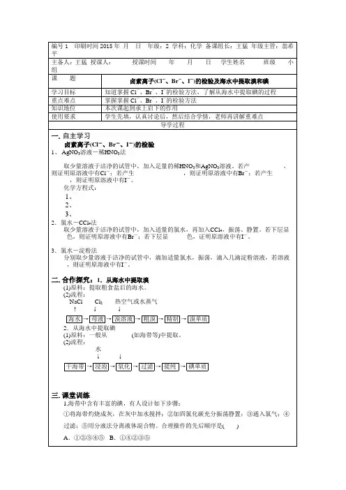 卤素离子(Cl-、Br-、I-)的检验及海水中提取溴和碘
