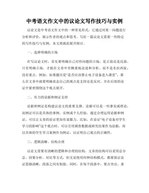 中考语文作文中的议论文写作技巧与实例
