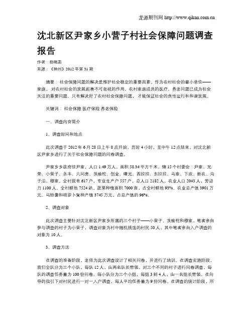 沈北新区尹家乡小营子村社会保障问题调查报告