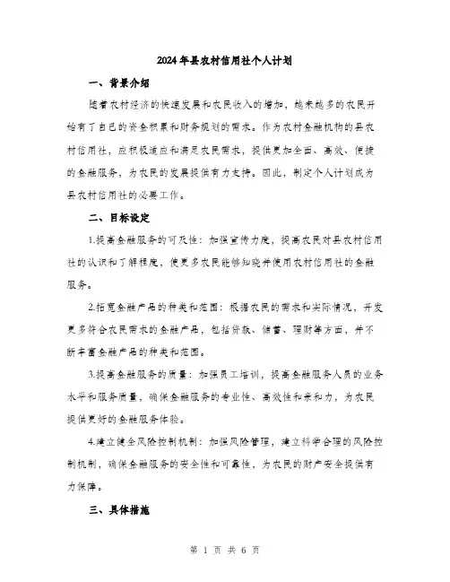 2024年县农村信用社个人计划(2篇)