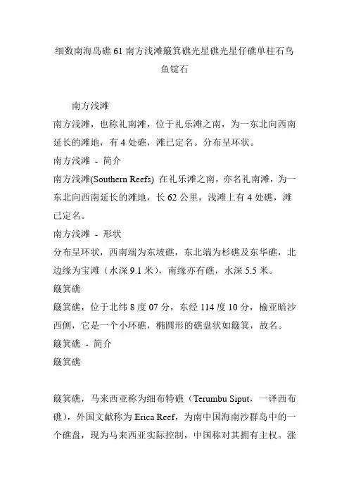 细数南海岛礁61南方浅滩簸箕礁光星礁光星仔礁单柱石鸟鱼锭石