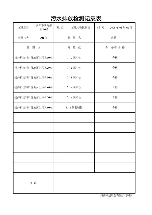 污水排放检测记录表