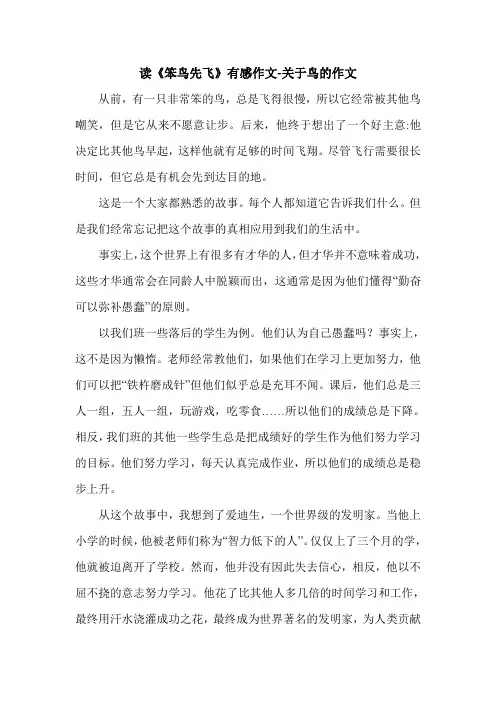 读《笨鸟先飞》有感作文-关于鸟的作文.doc