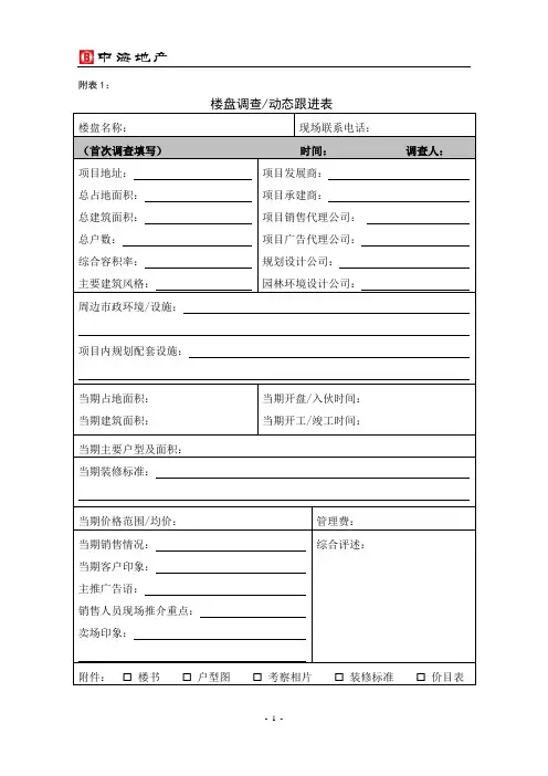 中海地产营销策划部全套表格