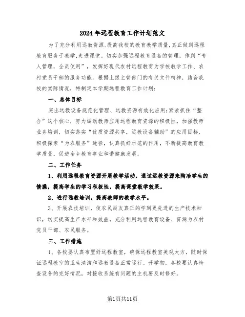 2024年远程教育工作计划范文（五篇）