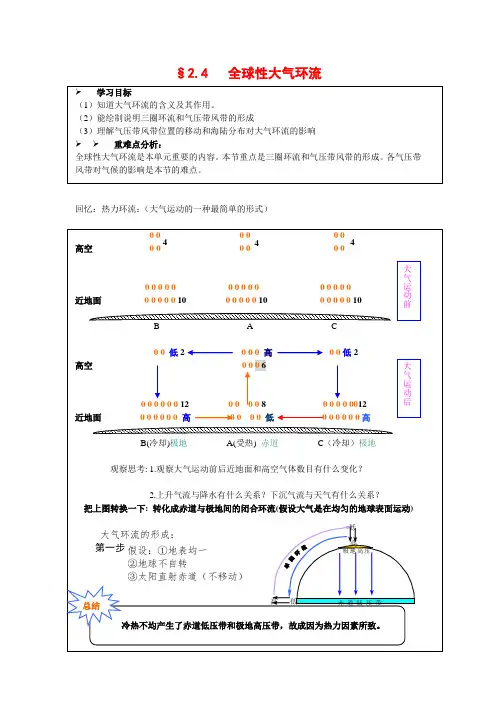 高中地理2.4 全球性的大气环流 学案(1)(人教版必修上)