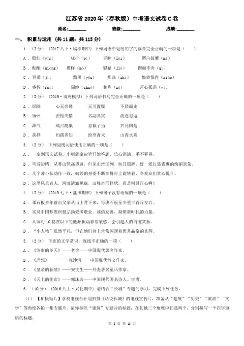 江苏省2020年(春秋版)中考语文试卷C卷精编