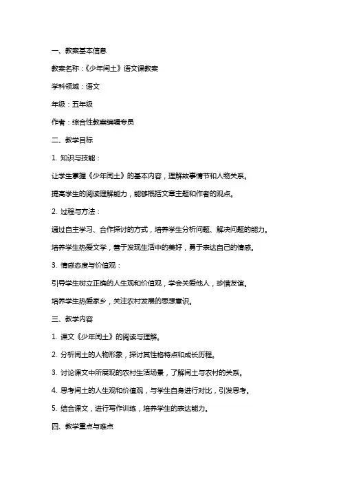 2024年《少年闰土》语文课教案