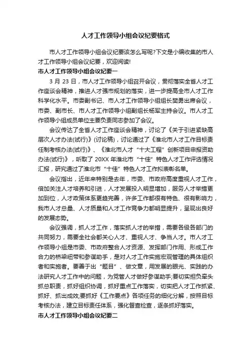人才工作领导小组会议纪要格式