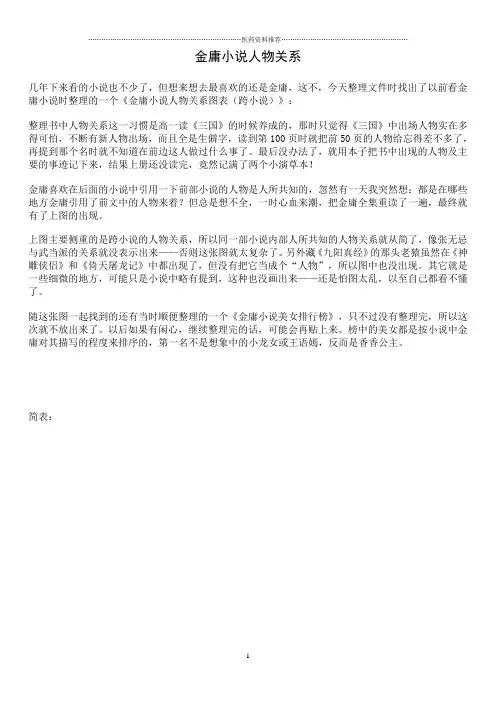金庸小说人物关系图表明细【含简表繁表】(跨小说)精编版
