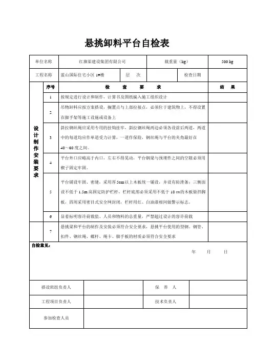 悬挑卸料平台检查验收表
