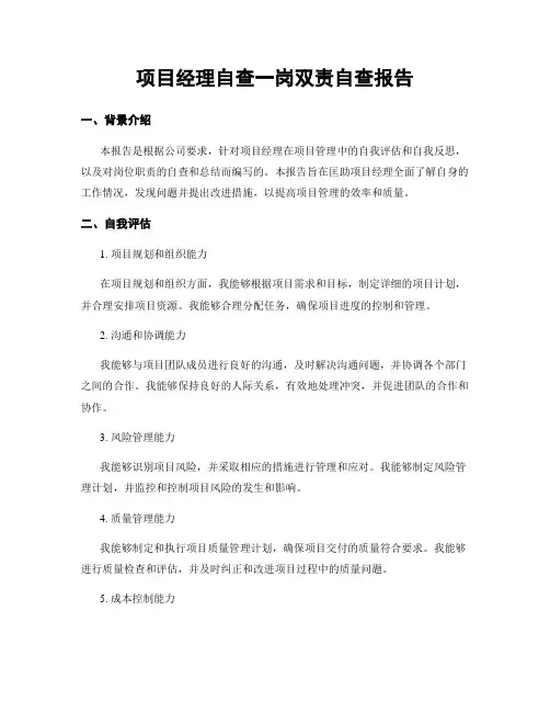 项目经理自查一岗双责自查报告