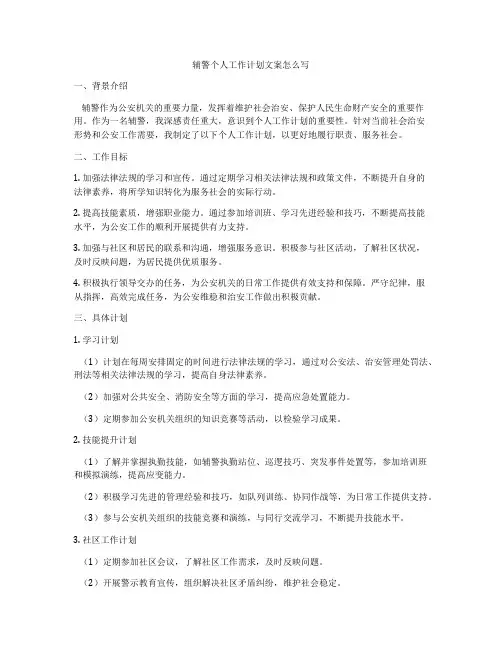 辅警个人工作计划文案怎么写