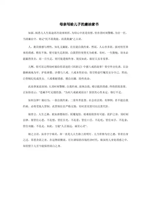 母亲写给儿子的廉洁家书