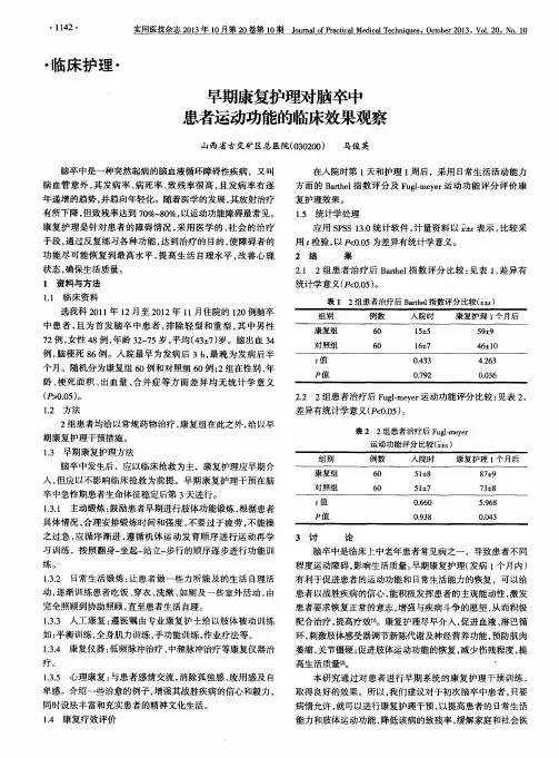 早期康复护理对脑卒中患者运动功能的临床效果观察