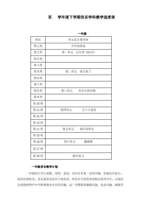 最新人教版音乐小学一年级下册4页教学计划及进度表