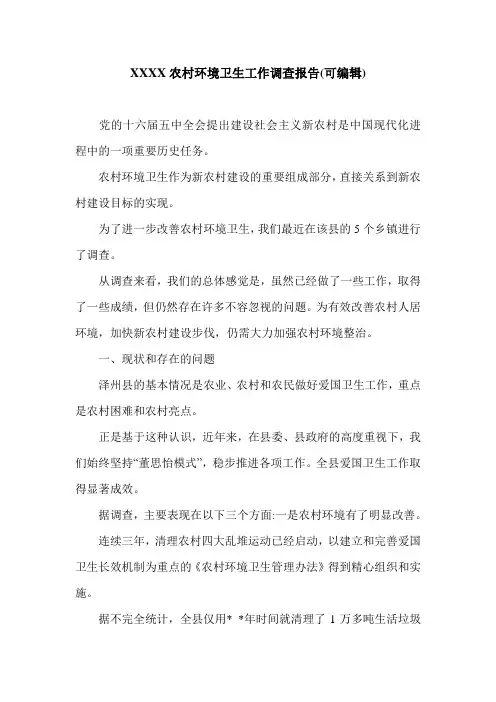 XXXX农村环境卫生工作调查报告(可编辑).doc